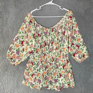 Lane Bryant womens blouse top floral colorful cottage fairy off the shoulder 16